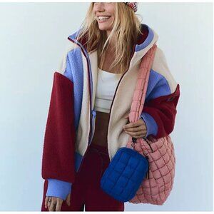 Free People Hit The Slopes Sherpa Zip Hoodie Womens XS Jacket Cozy Warm Retro